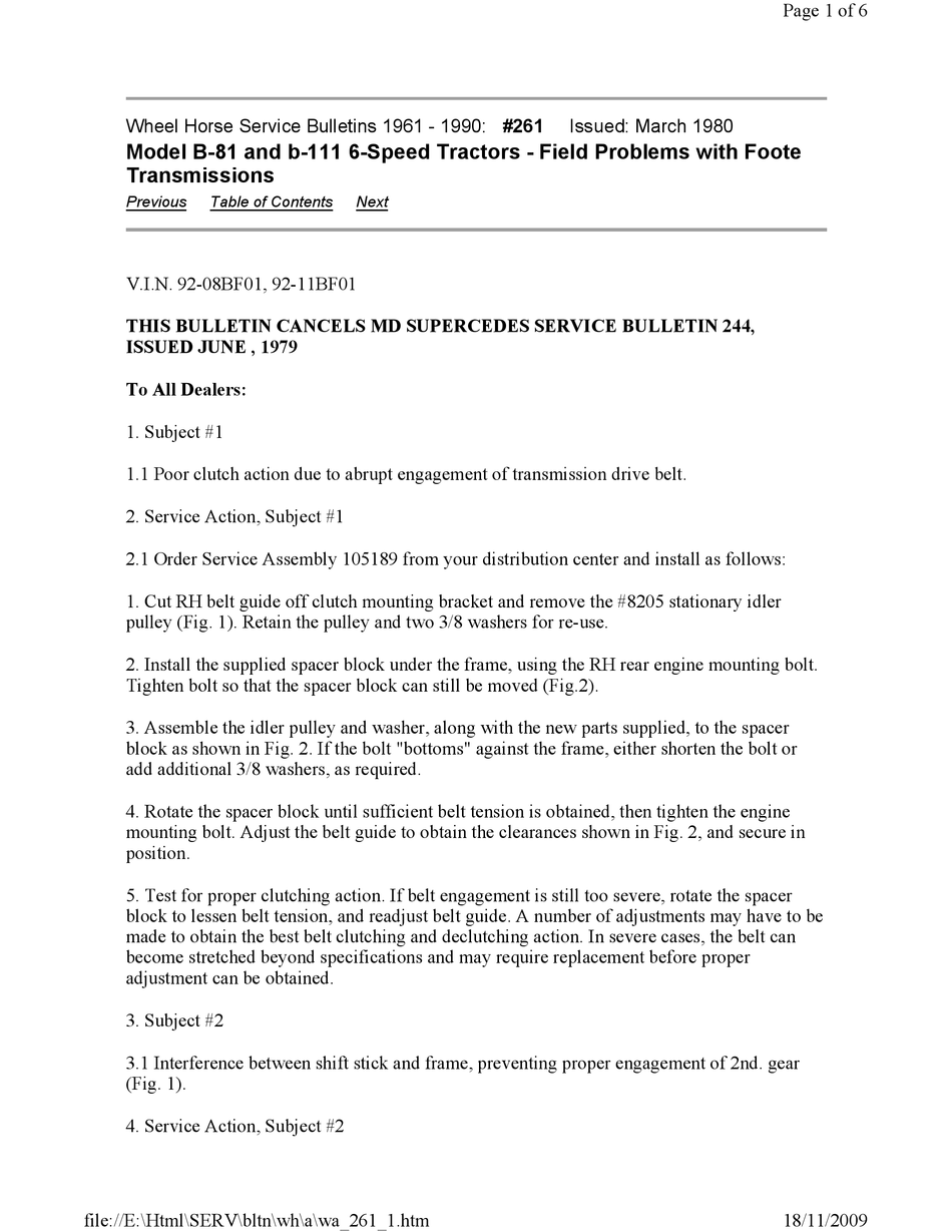 WHEEL HORSE B81 SERVICE BULLETIN Pdf Download ManualsLib
