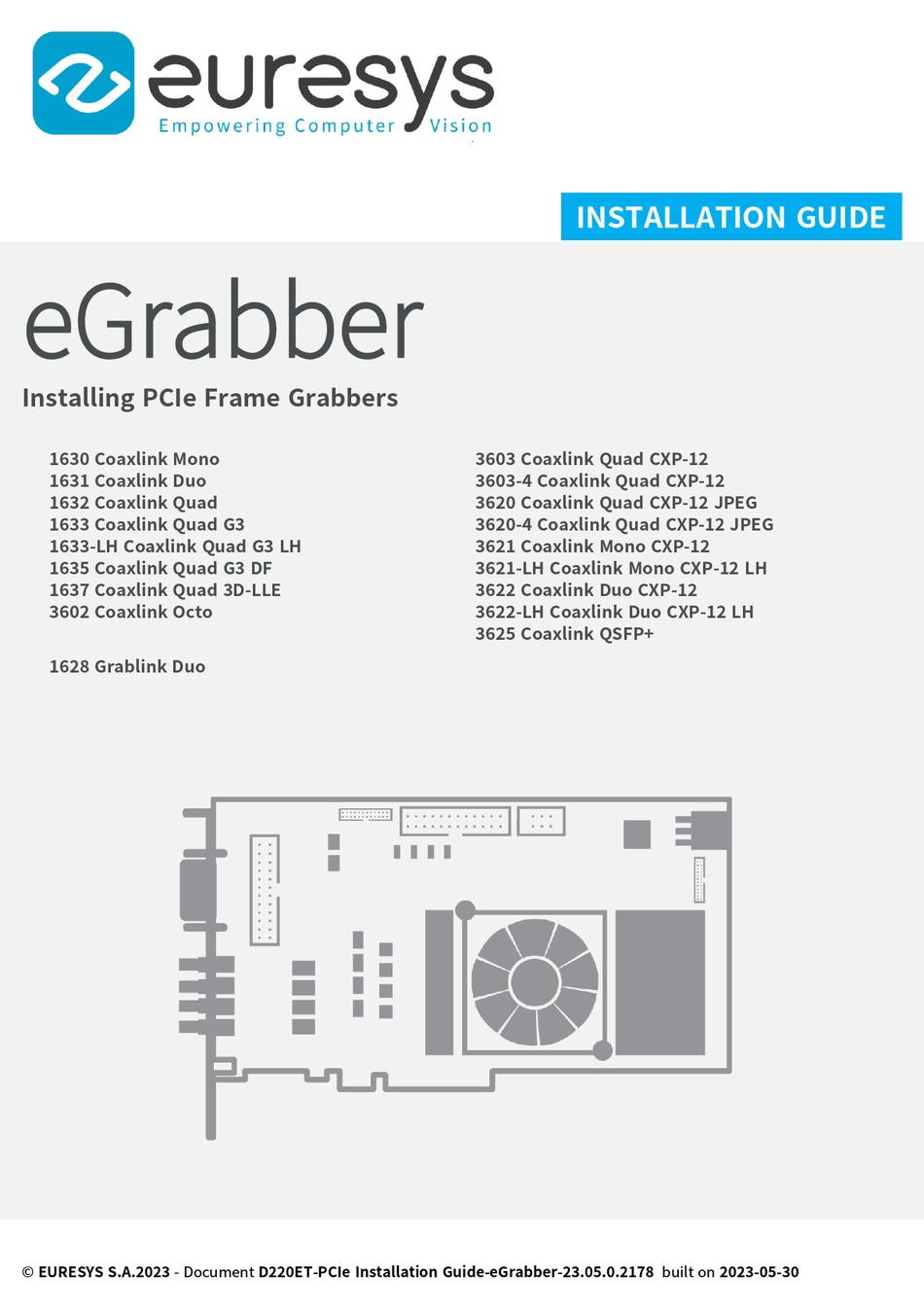 EURESYS EGRABBER 1630 COAXLINK MONO INSTALLATION MANUAL Pdf Download
