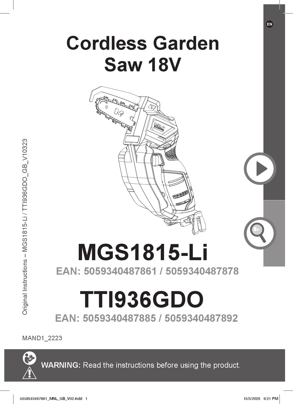 KINGFISHER MGS1815LI ORIGINAL INSTRUCTIONS MANUAL Pdf Download