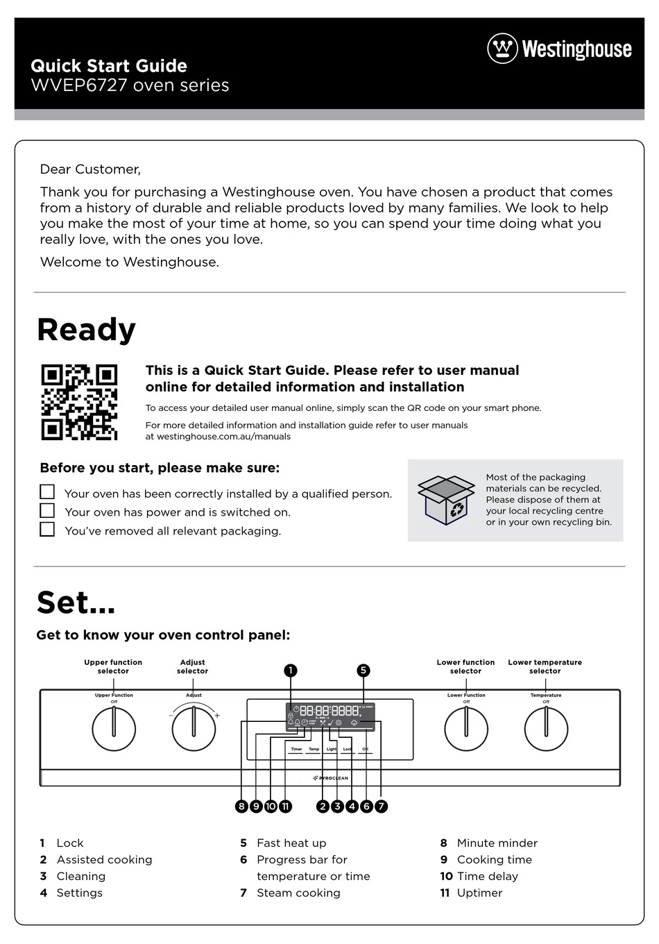 WESTINGHOUSE WVEP6727 SERIES QUICK START MANUAL Pdf Download ManualsLib