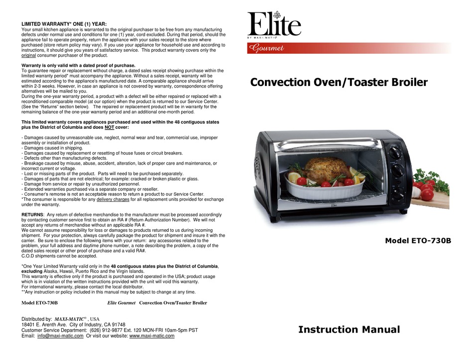 MAXIMATIC ELITE ETO730B INSTRUCTION MANUAL Pdf Download ManualsLib