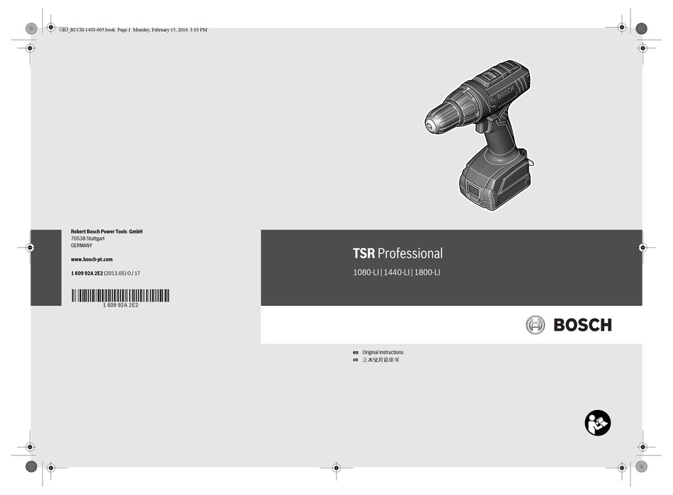 BOSCH PROFESSIONAL TSR 1800-LI ORIGINAL INSTRUCTIONS MANUAL Pdf ...