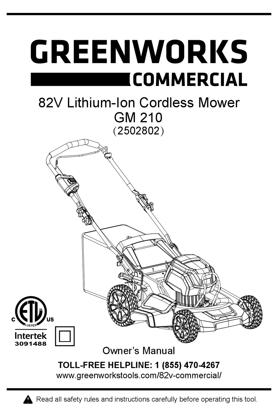 GREENWORKS GM 210 OWNER