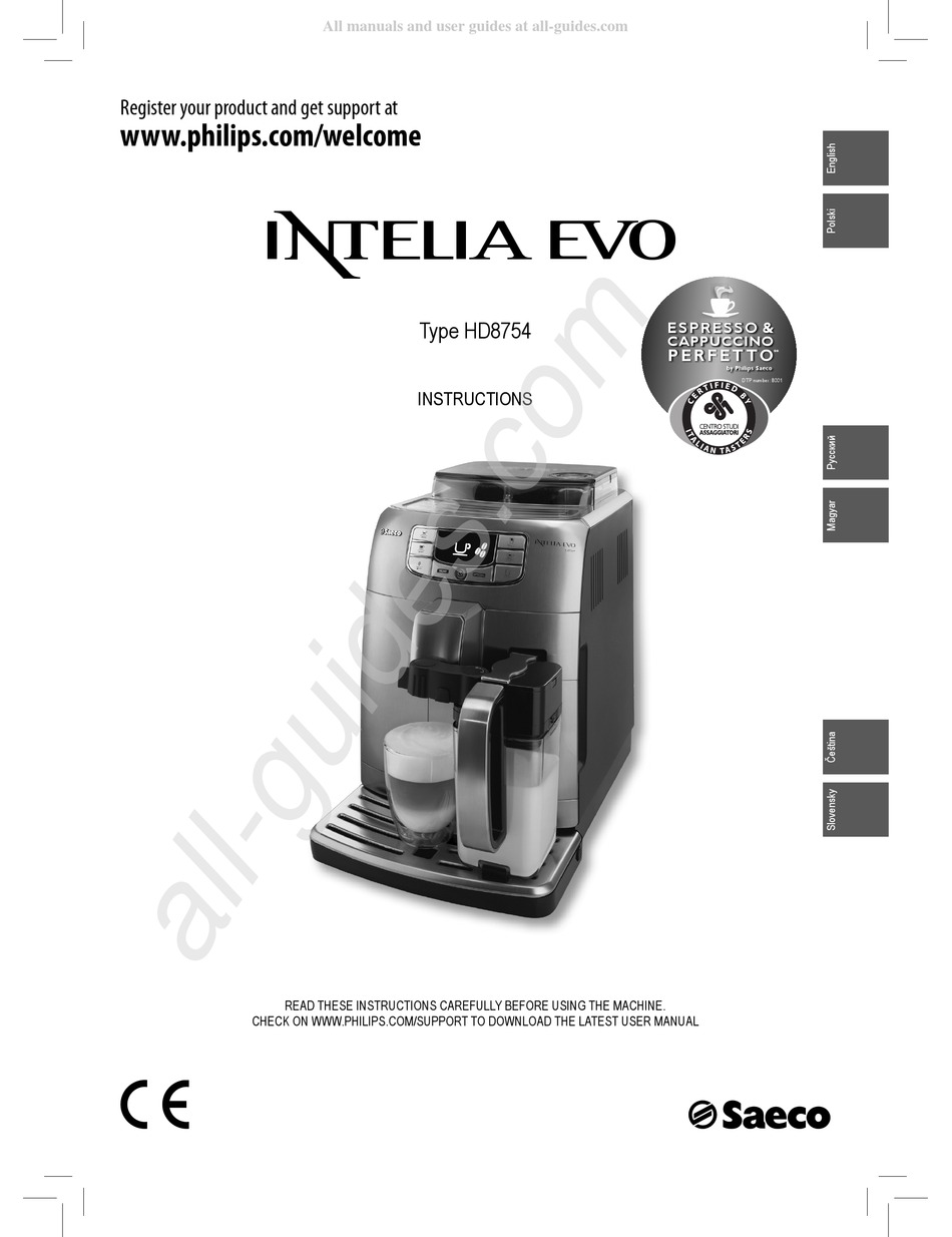 PHILIPS SAECO INTELIA EVO HD8754 INSTRUCTIONS MANUAL Pdf Download