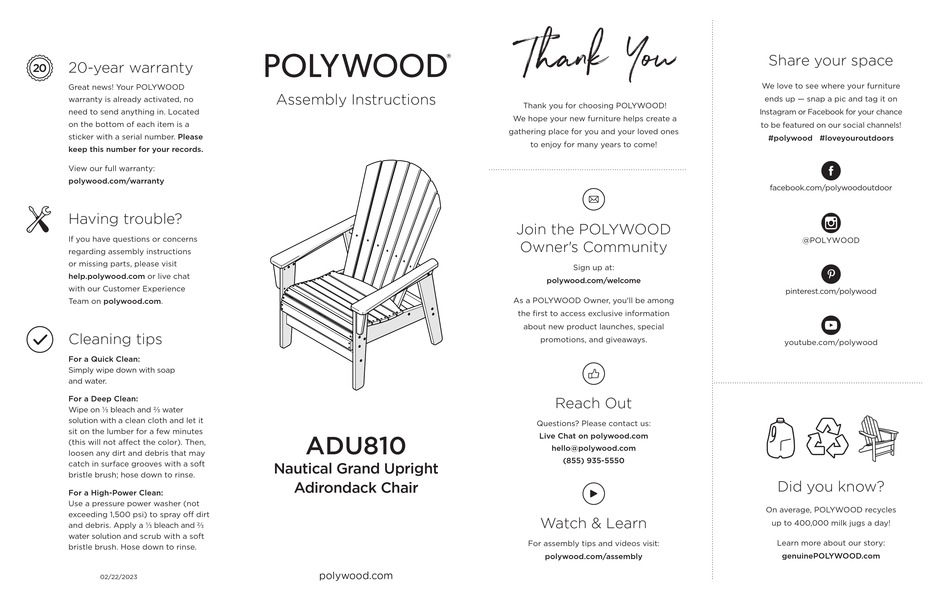 POLYWOOD ADU810 ASSEMBLY INSTRUCTIONS Pdf Download ManualsLib