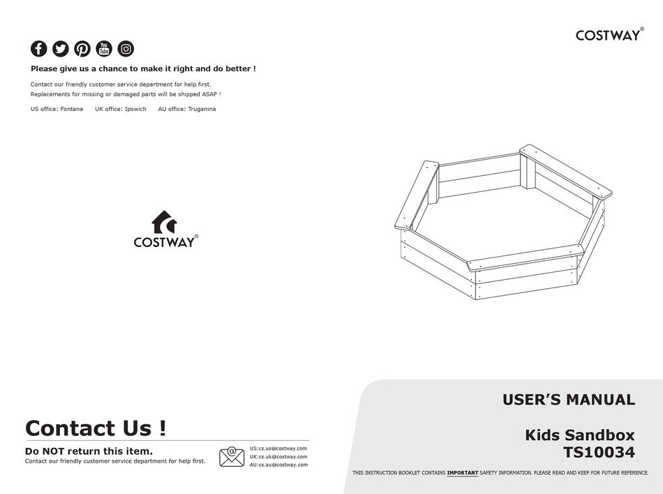 COSTWAY TS10034 USER MANUAL Pdf Download ManualsLib