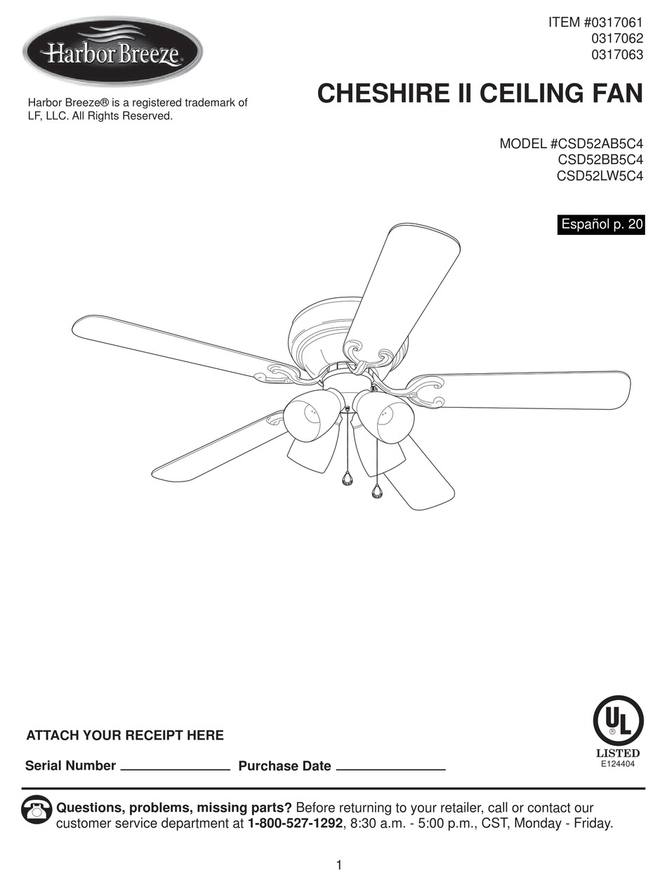 HARBOR BREEZE CHESHIRE II CSD52BB5C4 INSTRUCTION MANUAL Pdf Download