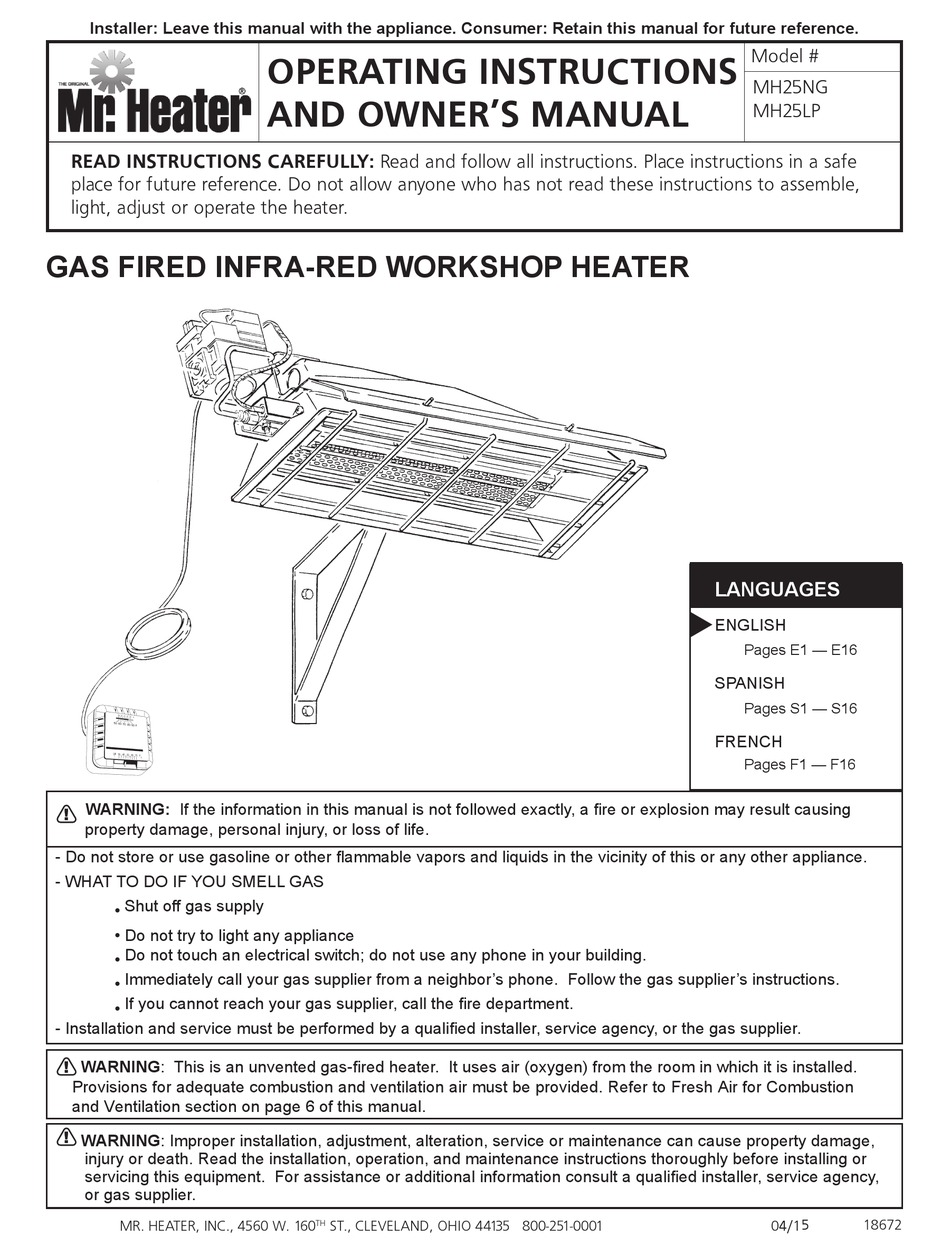MR. HEATER MH25NG OPERATING INSTRUCTIONS AND OWNER