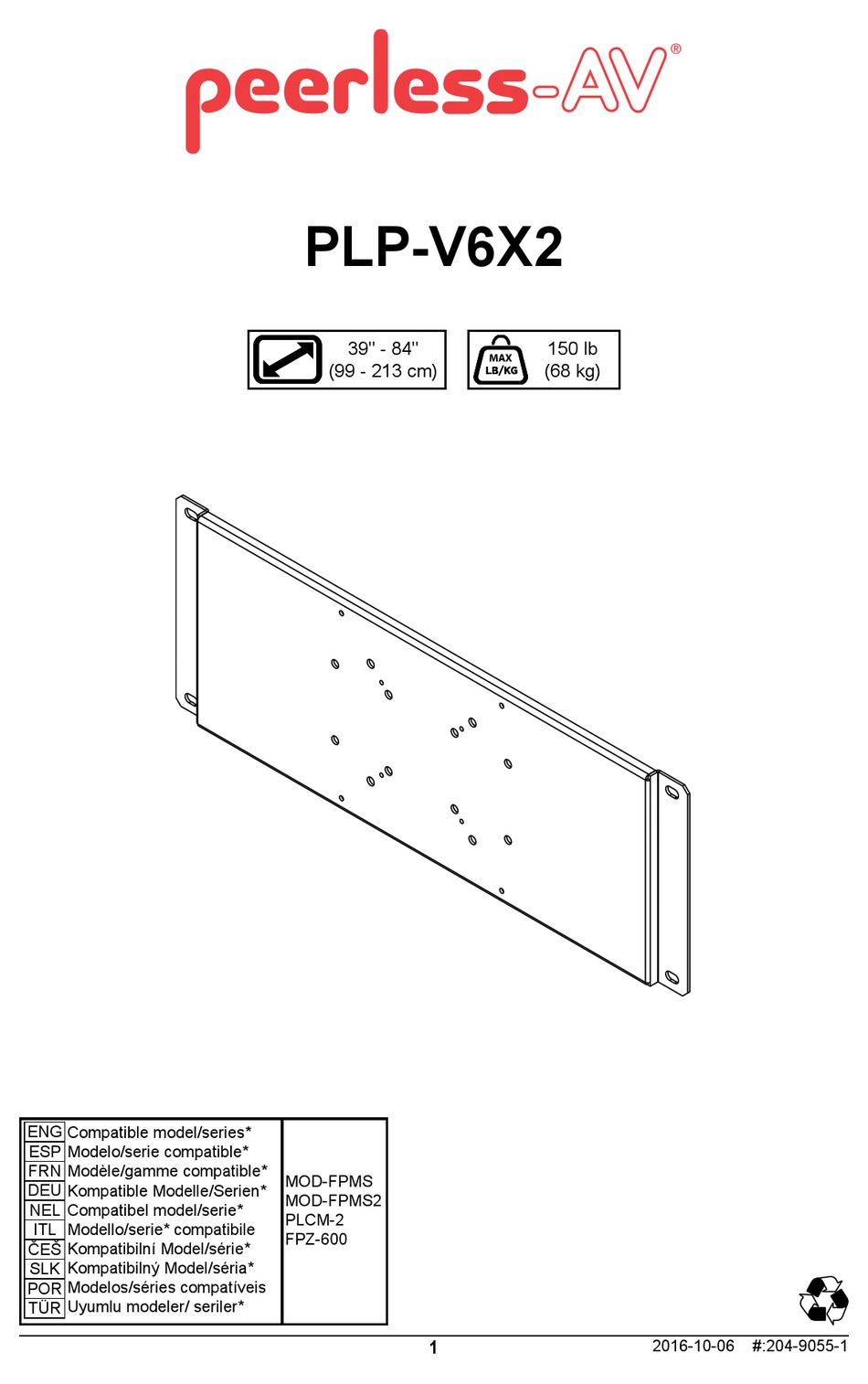 Peerless Av Plp V6x2 Manual Pdf Download Manualslib