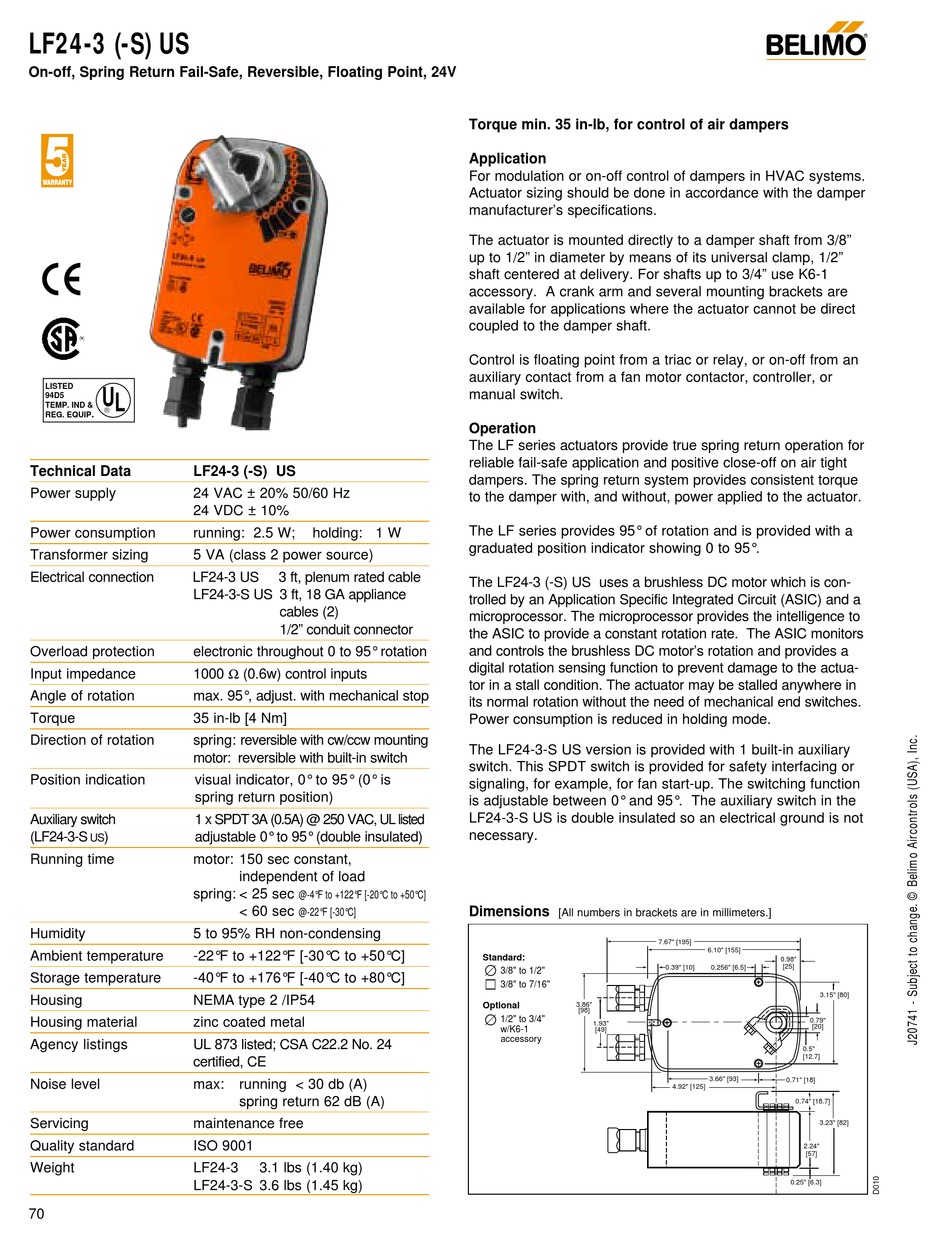 Belimo Lf Us Manual Pdf Download Manualslib