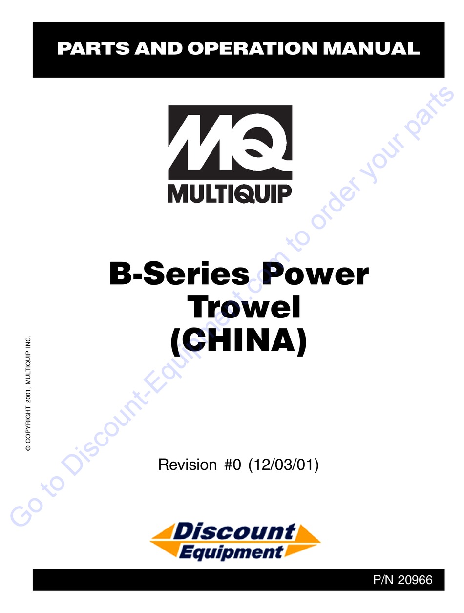 MULTIQUIP B SERIES PARTS AND OPERATION MANUAL Pdf Download | ManualsLib