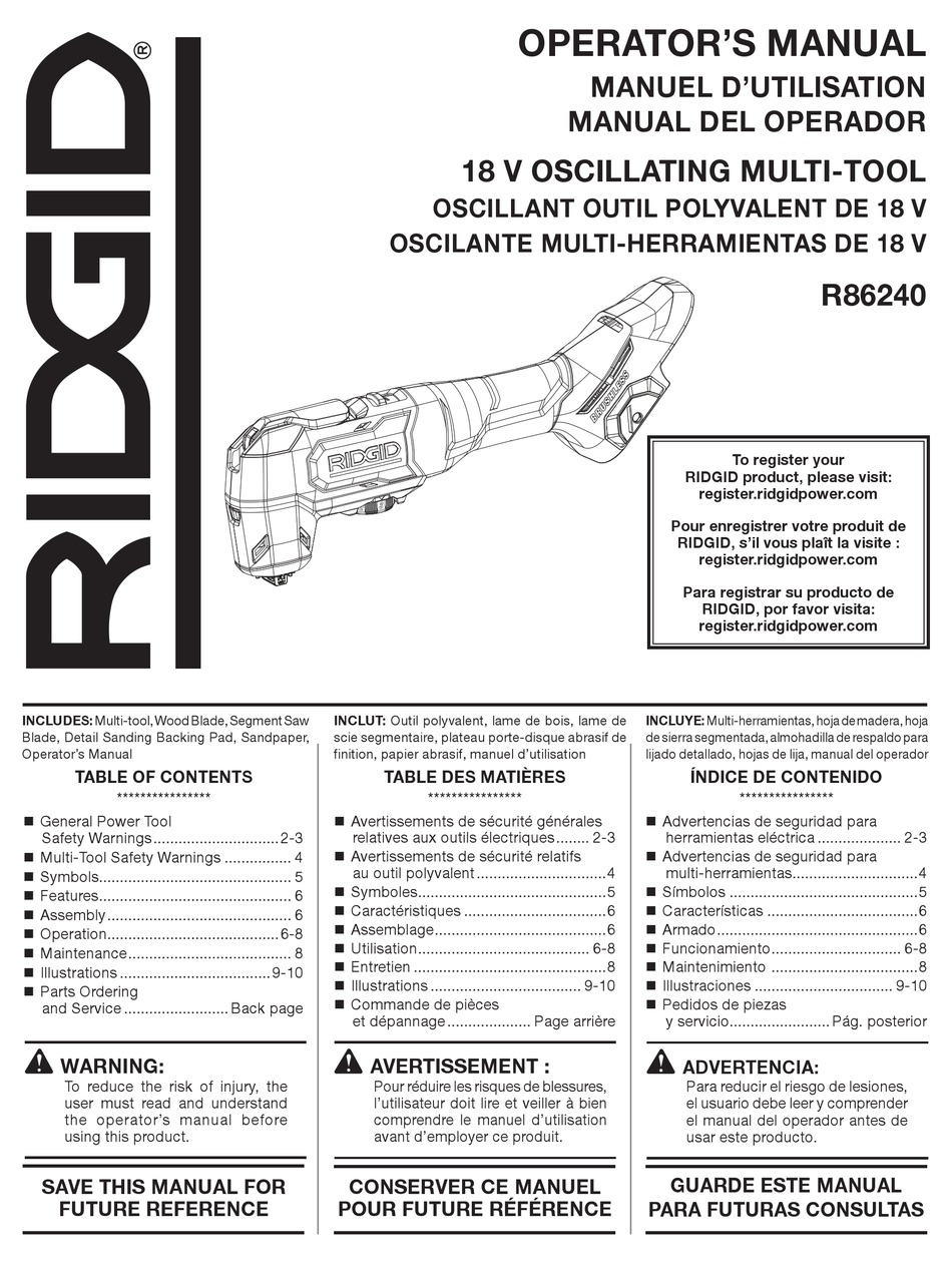 RIDGID R86240 OPERATOR'S MANUAL Pdf Download | ManualsLib