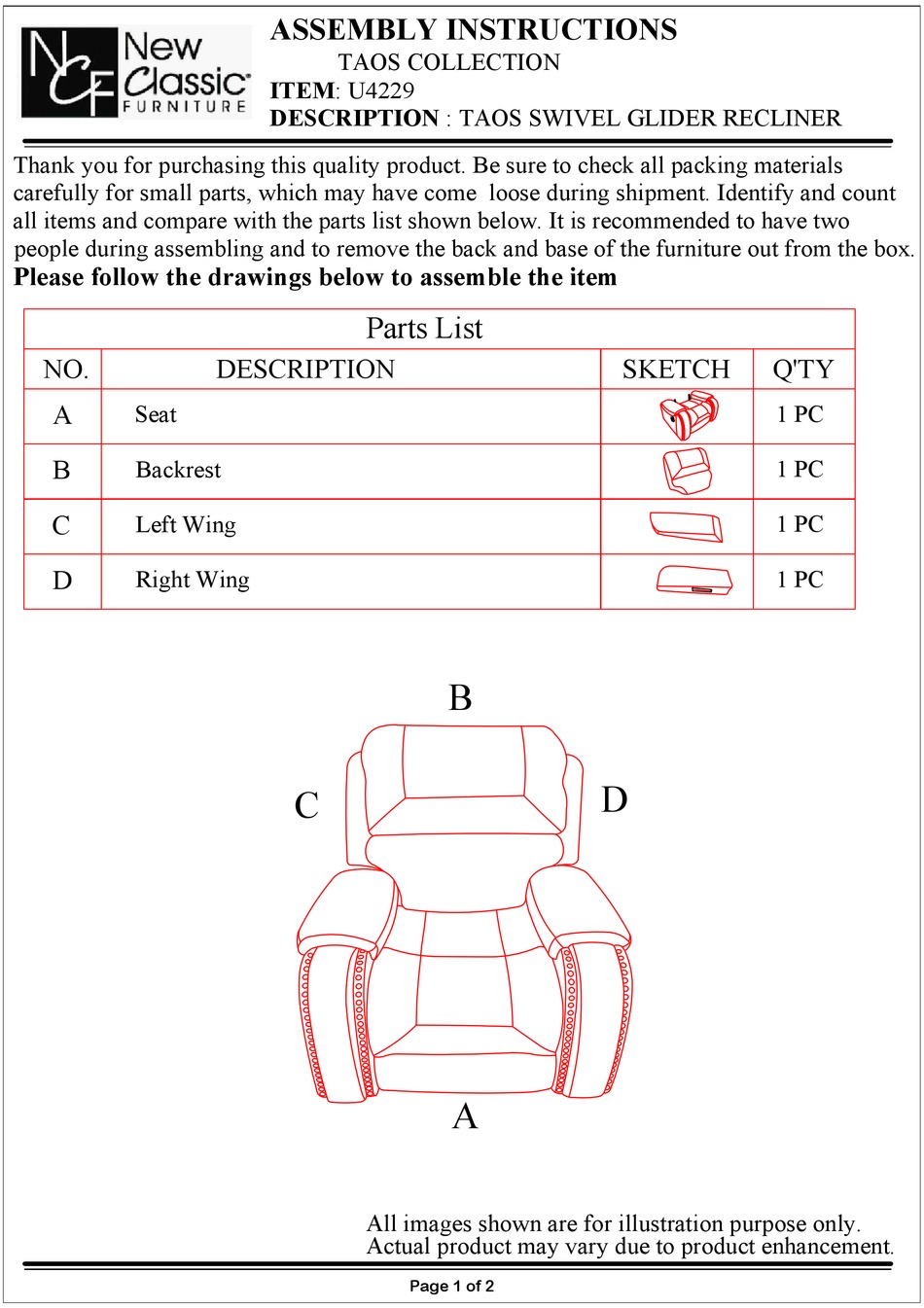 NEW CLASSIC FURNITURE TAOS U4229 ASSEMBLY INSTRUCTIONS Pdf Download