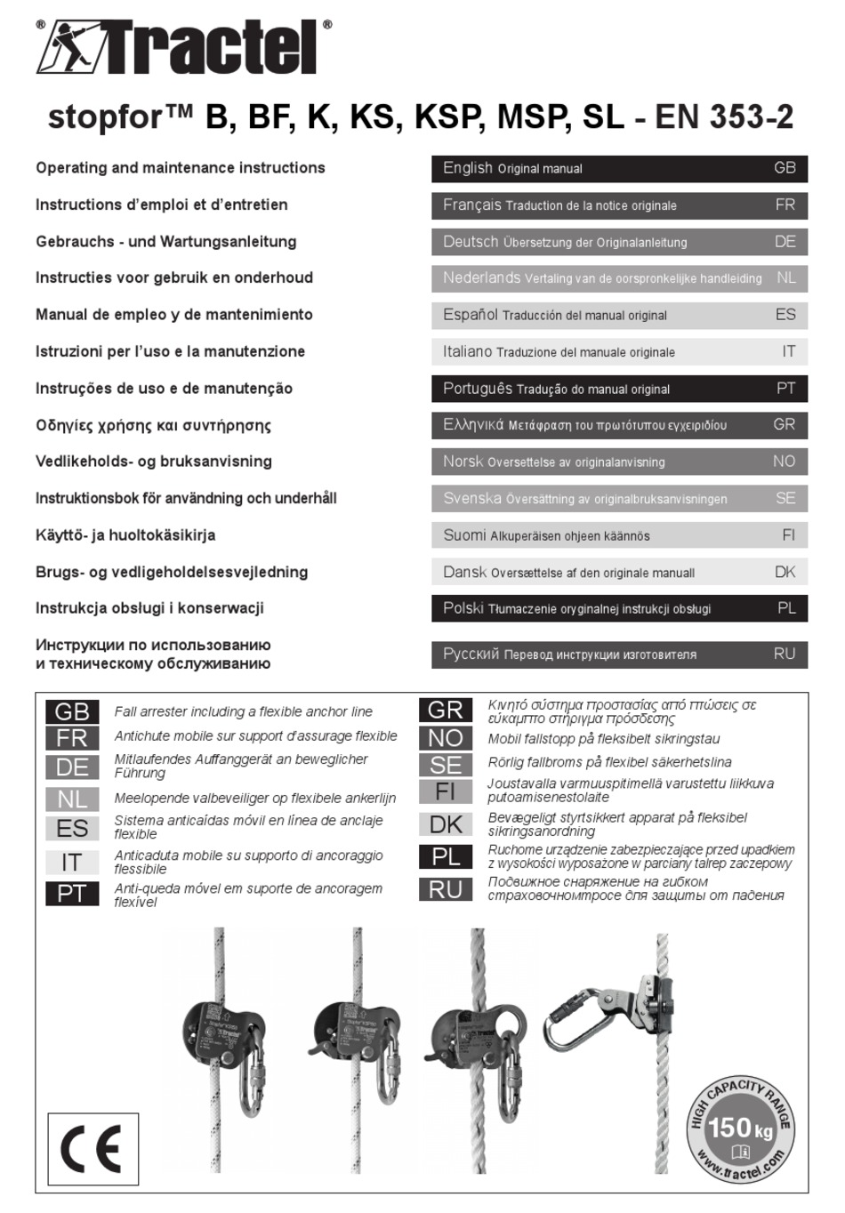 TRACTEL STOPFOR B OPERATING AND MAINTENANCE INSTRUCTIONS MANUAL Pdf ...