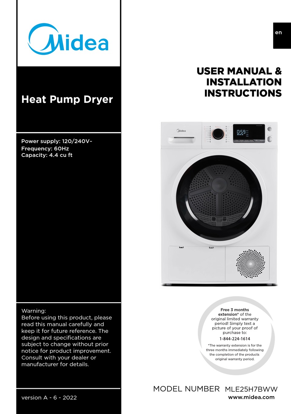 MIDEA MLE25H7BWW USER'S MANUAL & INSTALLATION INSTRUCTIONS Pdf Download ...