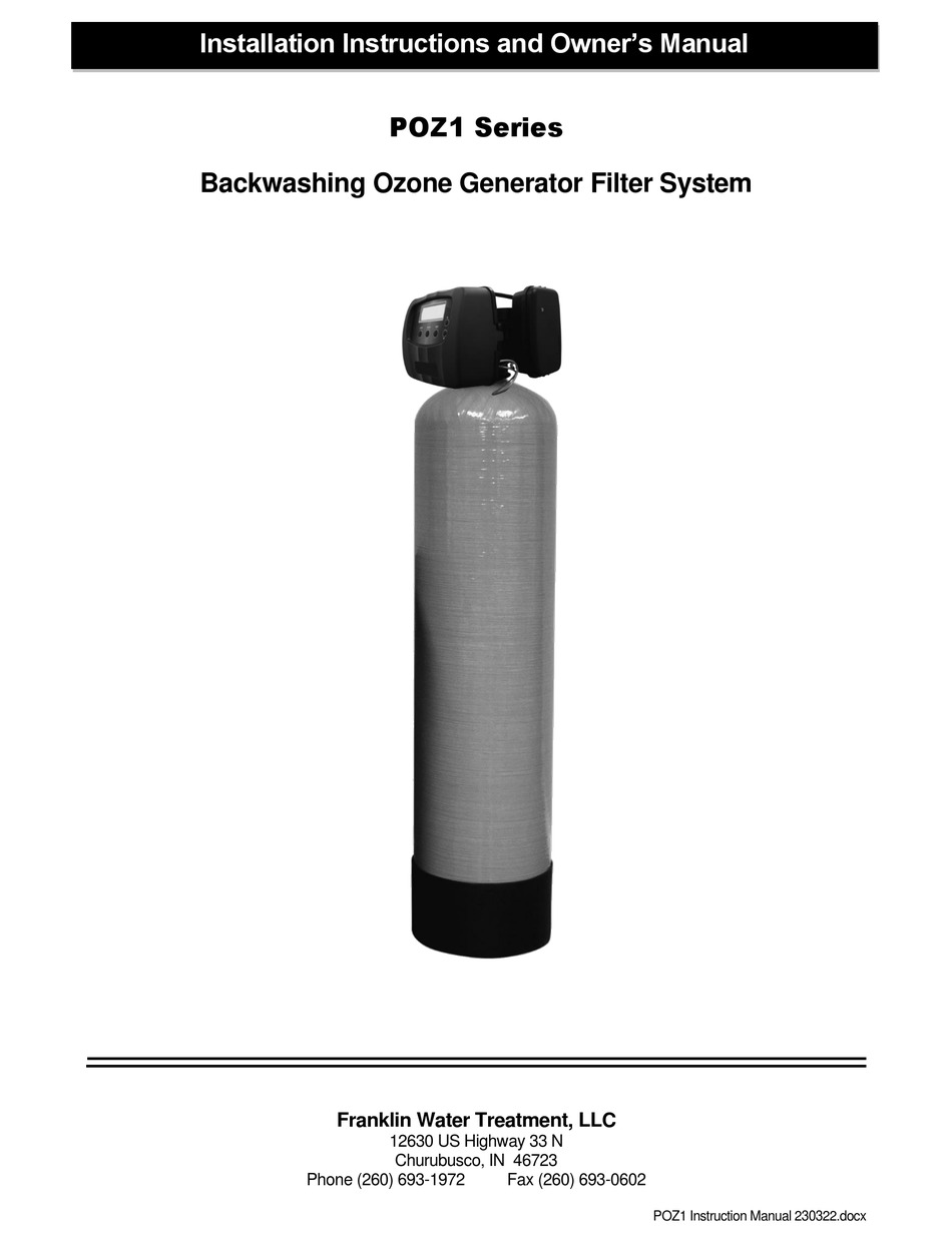 FRANKLIN WATER TREATMENT POZ110 INSTALLATION INSTRUCTIONS AND OWNER'S