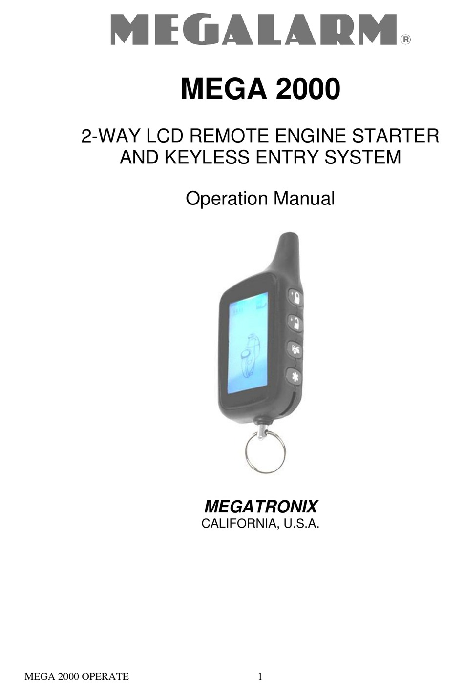 MEGATRONIX MEGALARM MEGA 2000 OPERATION MANUAL Pdf Download | ManualsLib