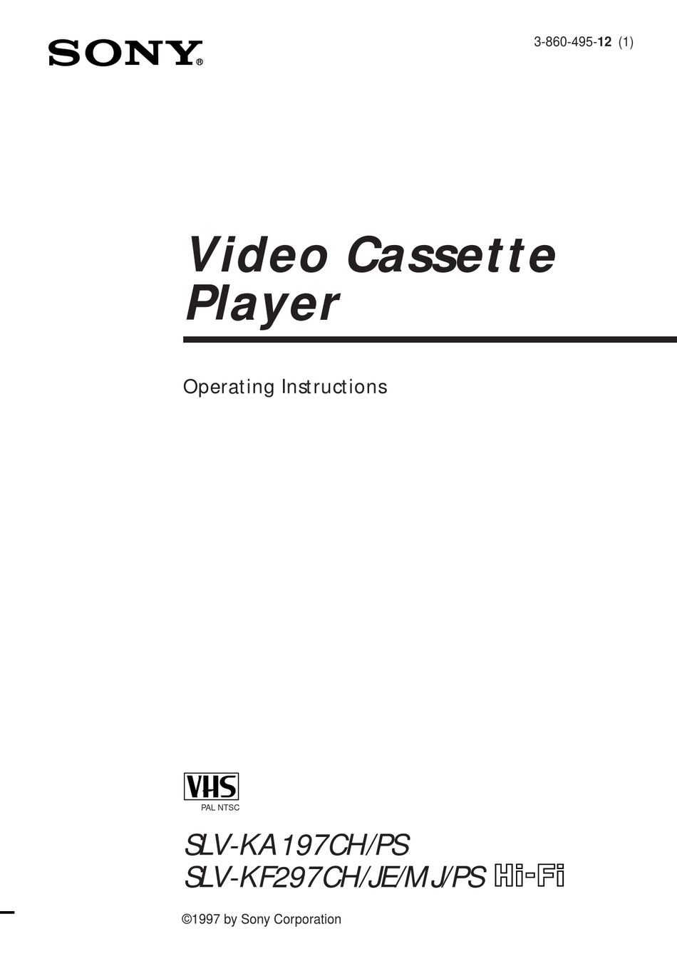 SONY VHS SLVKA197CH/PS OPERATING INSTRUCTIONS MANUAL Pdf Download ManualsLib