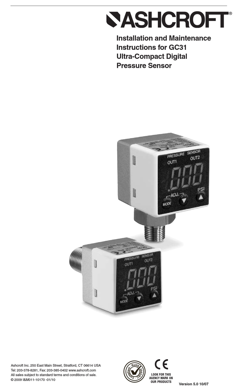 ASHCROFT GC31 INSTALLATION AND MAINTENANCE INSTRUCTIONS MANUAL Pdf