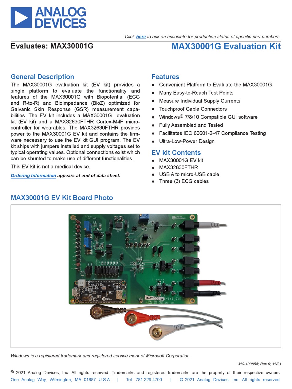 ANALOG DEVICES MAX30001G MANUAL Pdf Download | ManualsLib