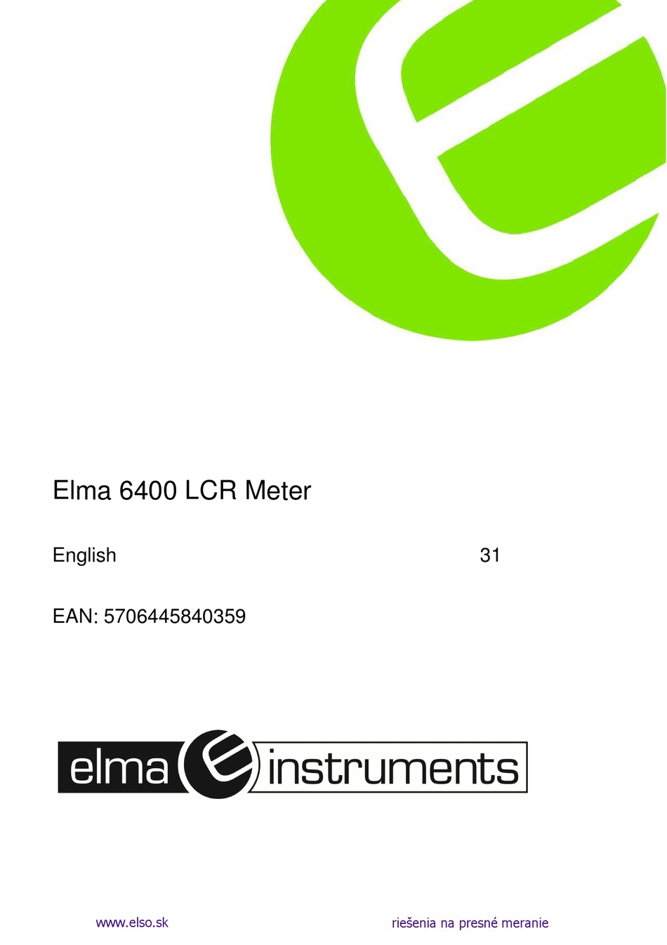 ELMA INSTRUMENTS 6400 USER MANUAL Pdf Download ManualsLib