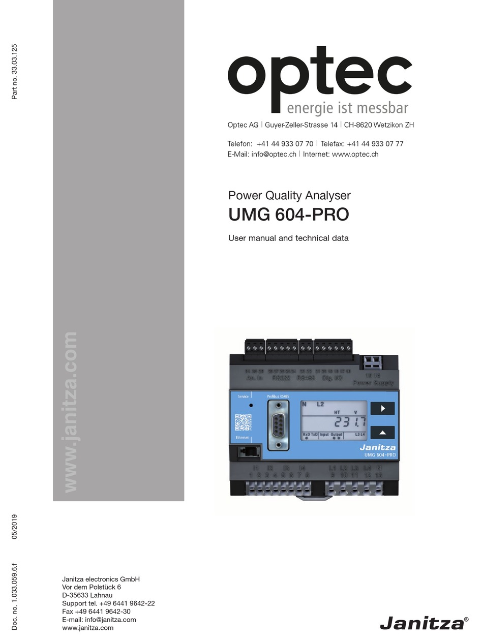 OPTEC UMG-604-PRO USER MANUAL AND TECHNICAL DATA Pdf Download | ManualsLib