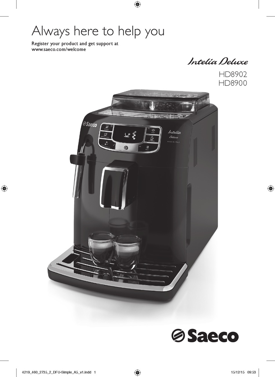 SAECO INTELIA DELUXE HD8902 MANUAL Pdf Download ManualsLib