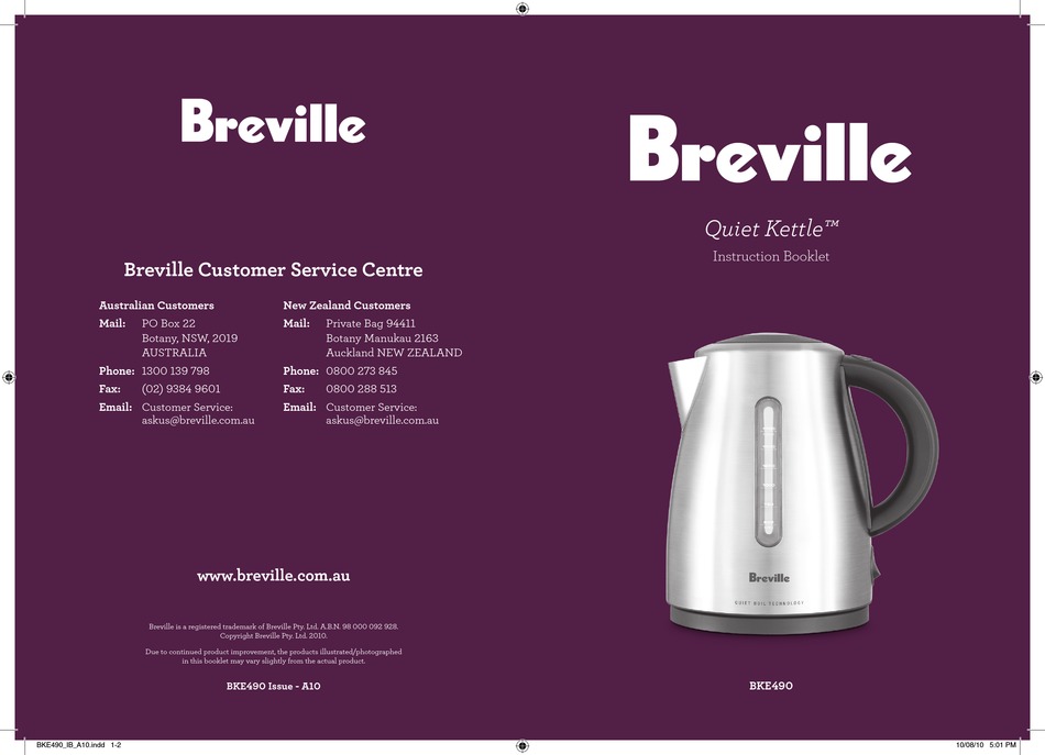 BREVILLE QUIET KETTLE BKE490 INSTRUCTION BOOKLET Pdf Download ManualsLib