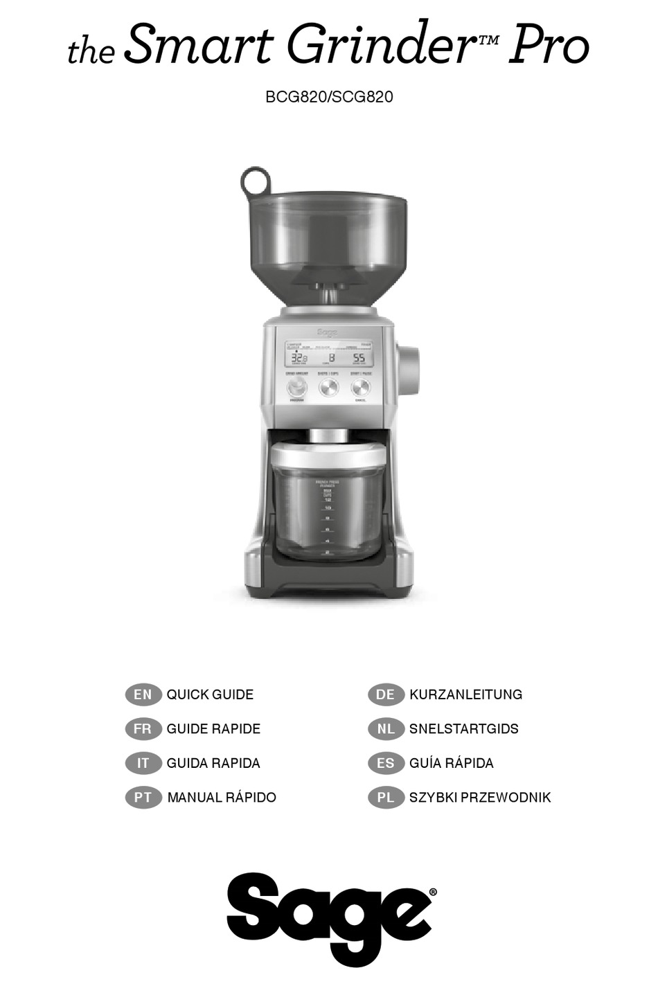 SAGE THE SMART GRINDER PRO BCG820BSS QUICK MANUAL Pdf Download ManualsLib