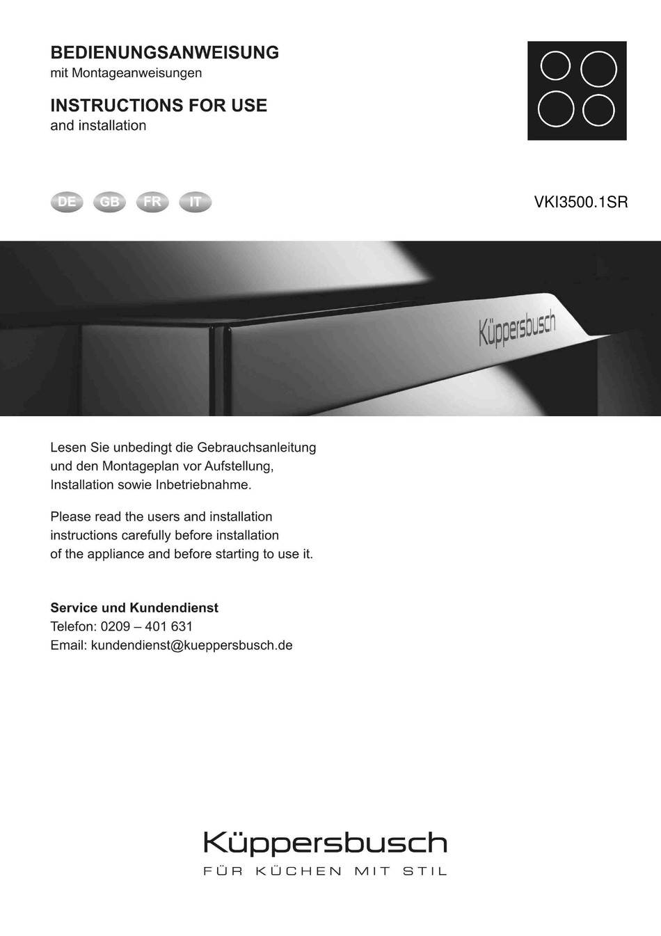 KUPPERSBUSCH VKI3500.1SR INSTRUCTIONS FOR USE AND INSTALLATION Pdf ...