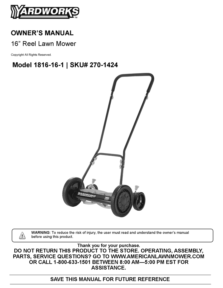 YARDWORKS 1816161 OWNER'S MANUAL Pdf Download ManualsLib