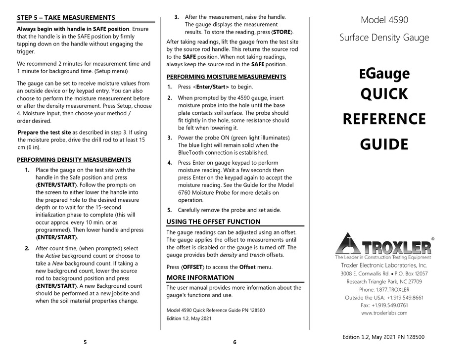 TROXLER EGAUGE 4590 QUICK REFERENCE MANUAL Pdf Download ManualsLib