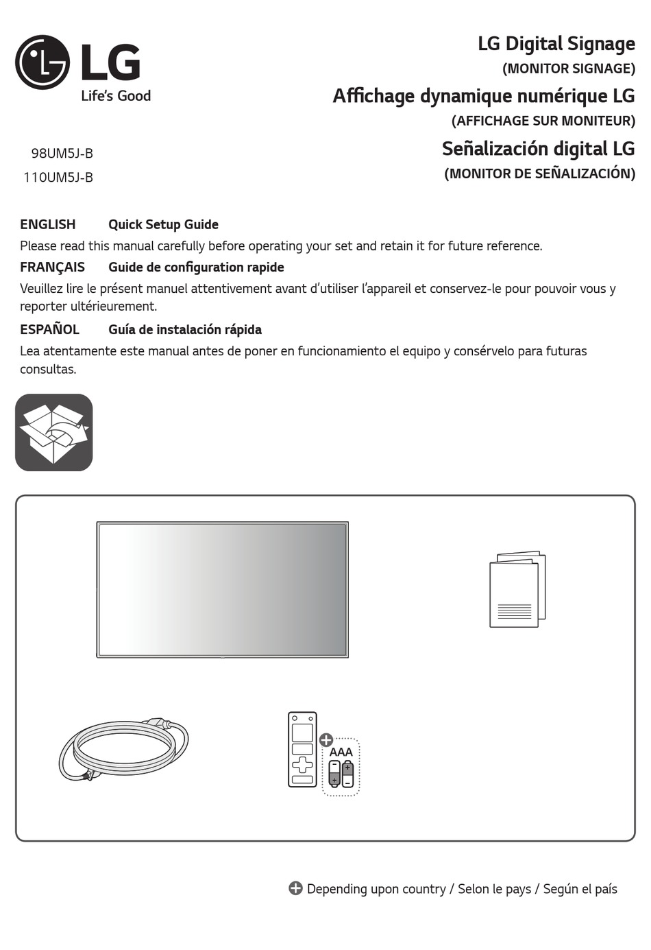 LG 98UM5J-B QUICK SETUP MANUAL Pdf Download | ManualsLib