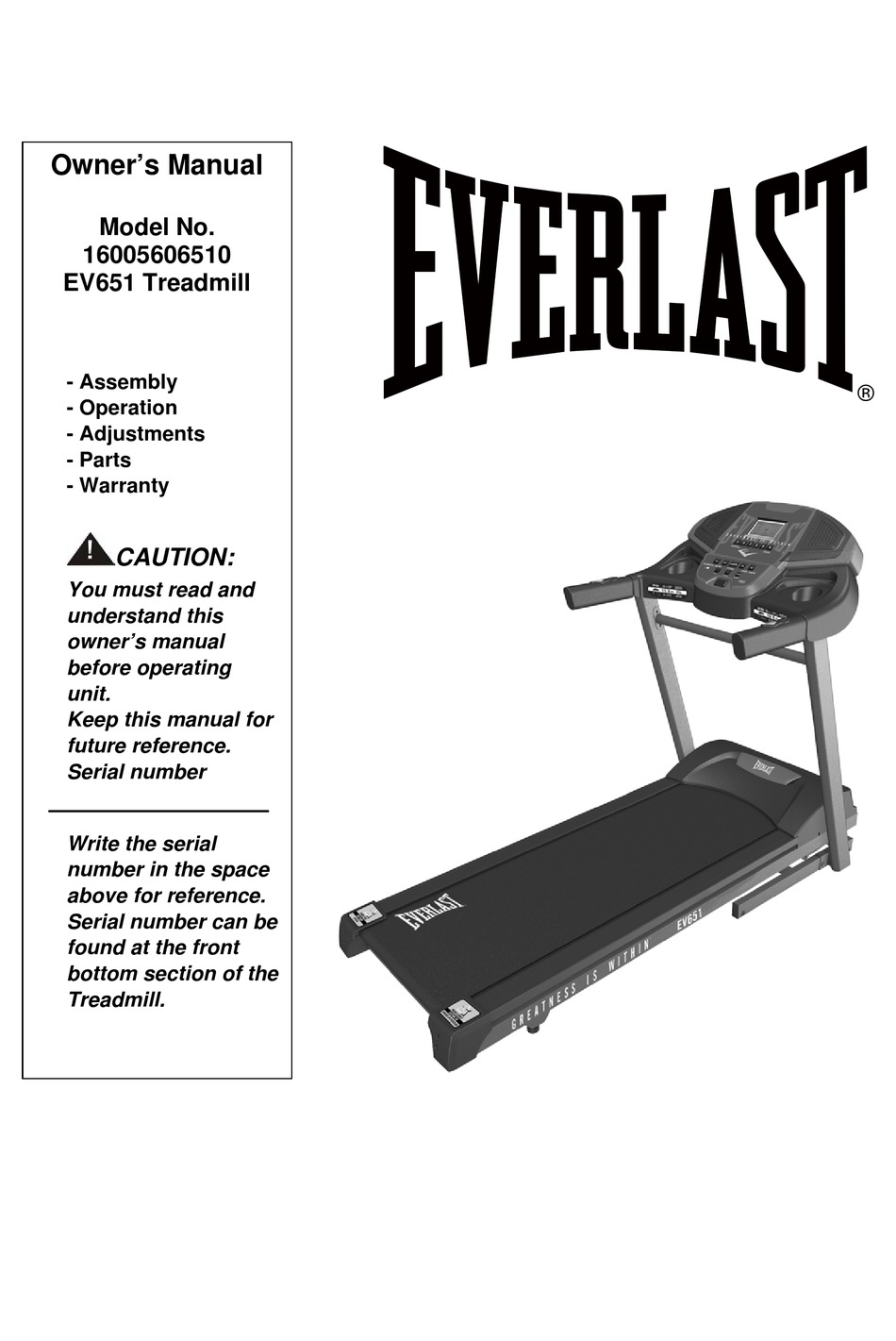 Treadmill Operation Everlast EV651 Owner s Manual Page 13