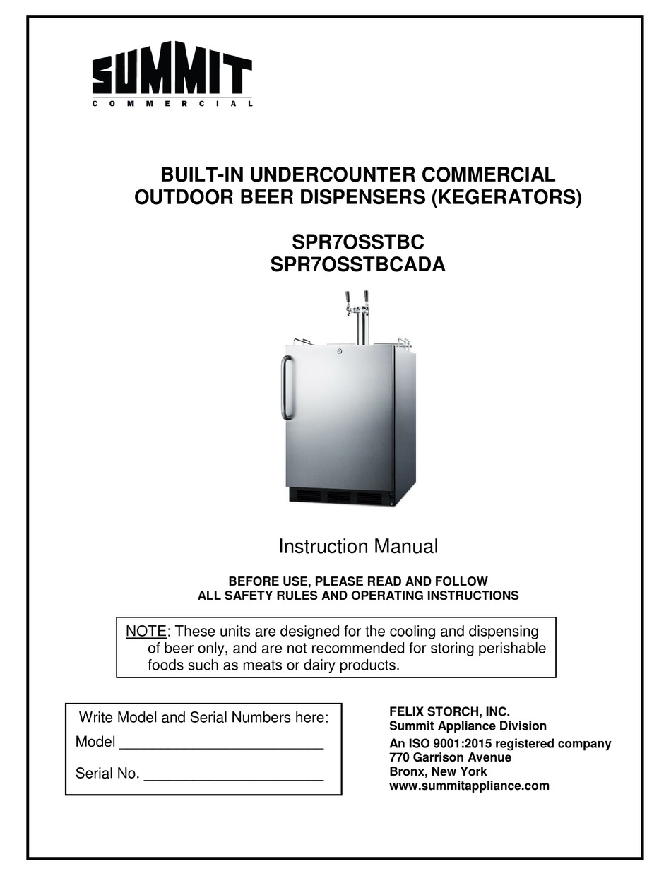 SUMMIT COMMERCIAL SPR7OSSTBC INSTRUCTION MANUAL Pdf Download ManualsLib