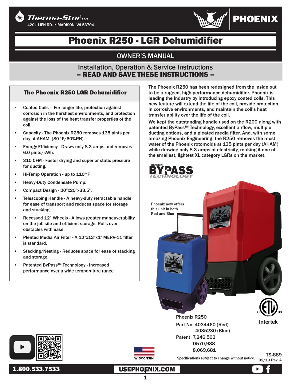 THERMASTOR PHOENIX R250 OWNER