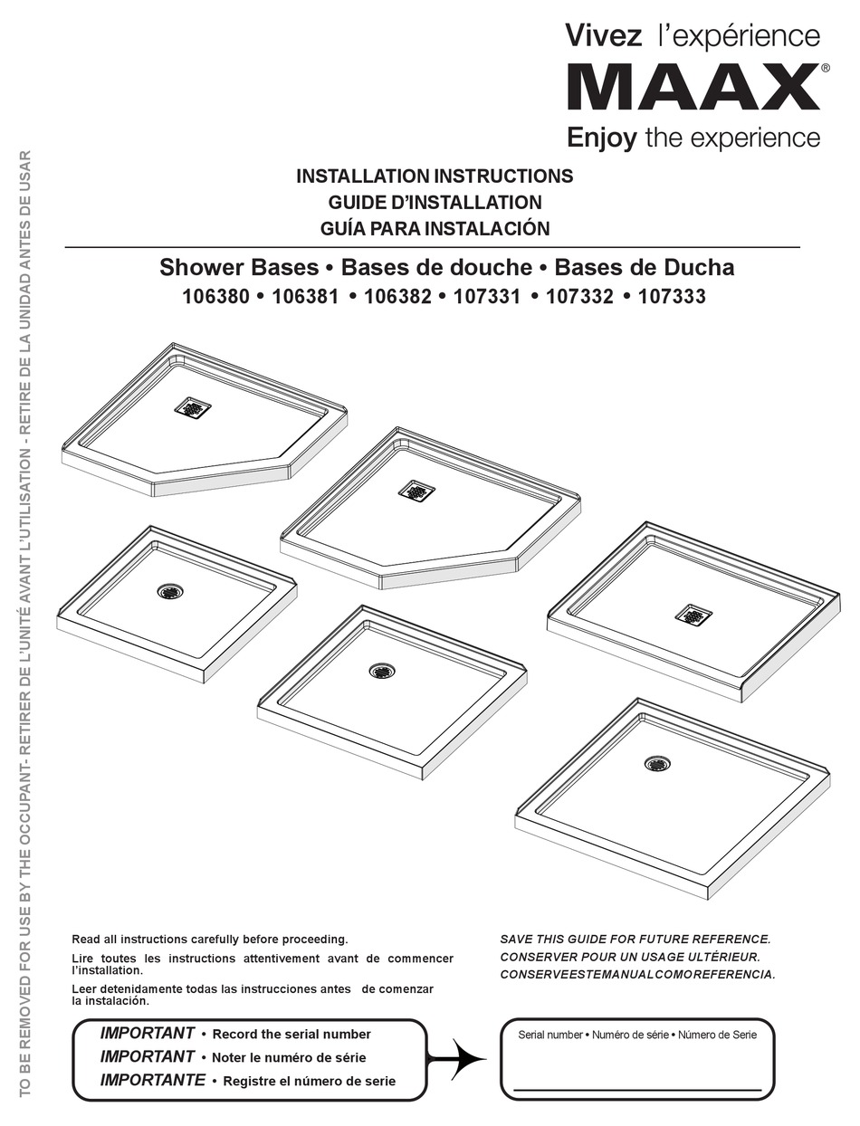 MAAX 106380 INSTALLATION INSTRUCTIONS MANUAL Pdf Download ManualsLib