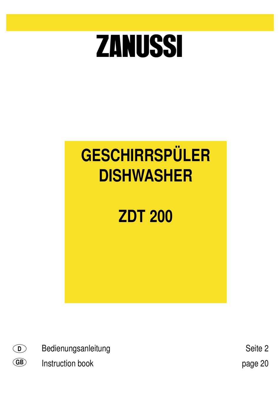ZANUSSI ZDT 200 INSTRUCTION BOOK Pdf Download ManualsLib