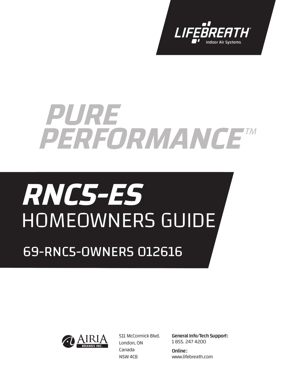 AIRIA LIFEBREATH RNC5ES HOMEOWNER'S MANUAL Pdf Download ManualsLib
