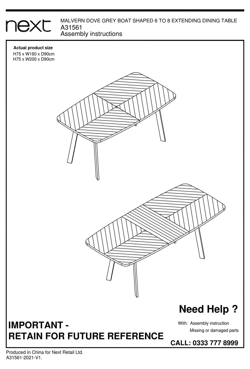 NEXT MALVERN DOVE A31561 ASSEMBLY INSTRUCTIONS MANUAL Pdf Download