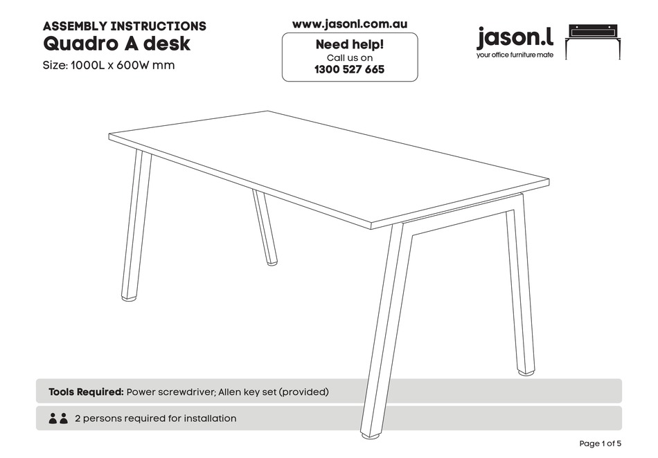 JASON.L QUADRO A DESK ASSEMBLY INSTRUCTIONS Pdf Download ManualsLib
