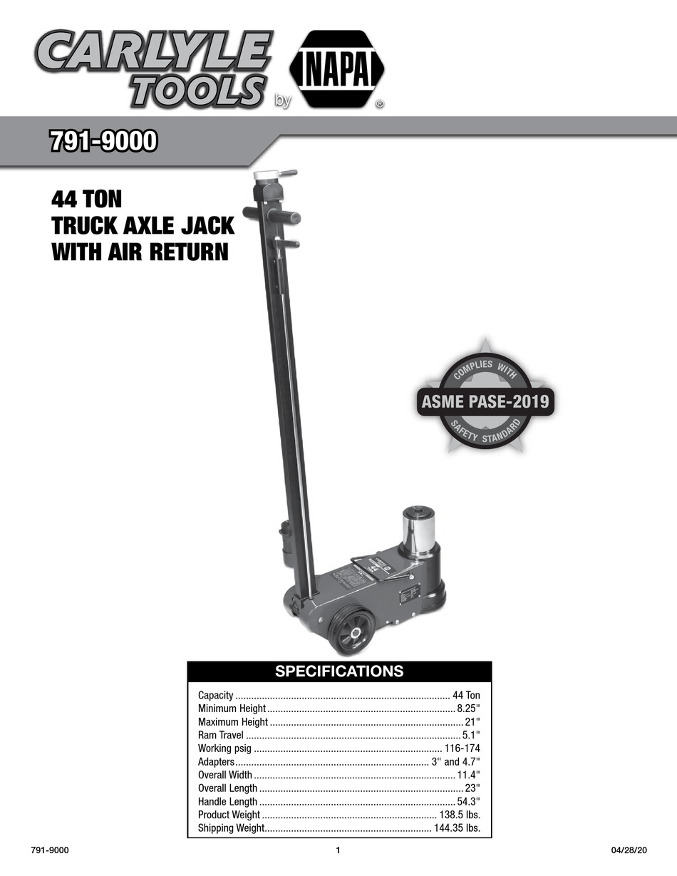 NAPA CARLYLE TOOLS 7919000 MANUAL Pdf Download ManualsLib