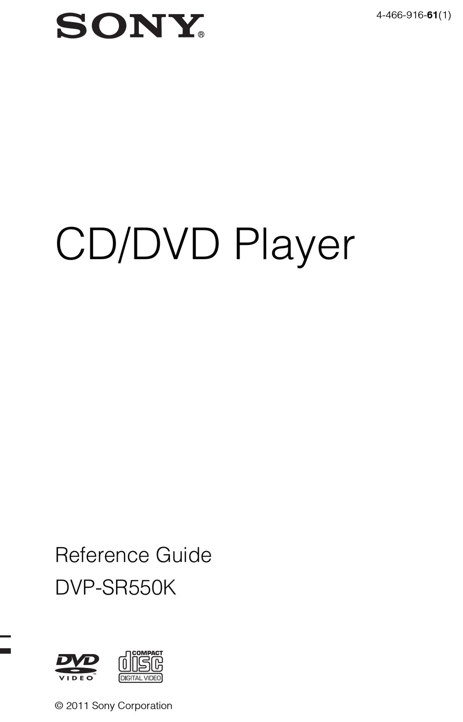 SONY DVP-SR550K REFERENCE MANUAL Pdf Download | ManualsLib