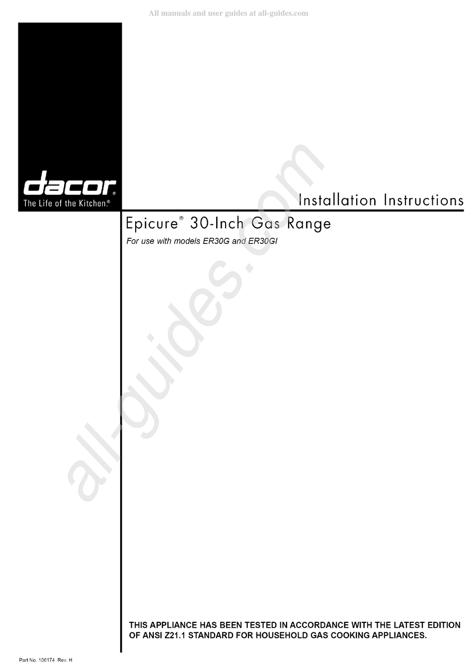 DACOR EPICURE ER30GSCH/NG INSTALLATION INSTRUCTIONS MANUAL Pdf Download