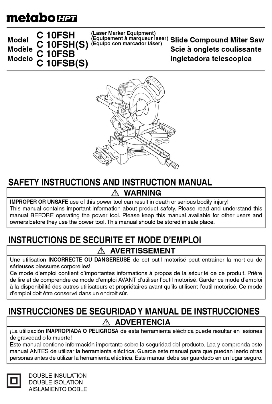 METABO HPT C 10FSH(S) SAFETY INSTRUCTIONS AND INSTRUCTION MANUAL Pdf ...