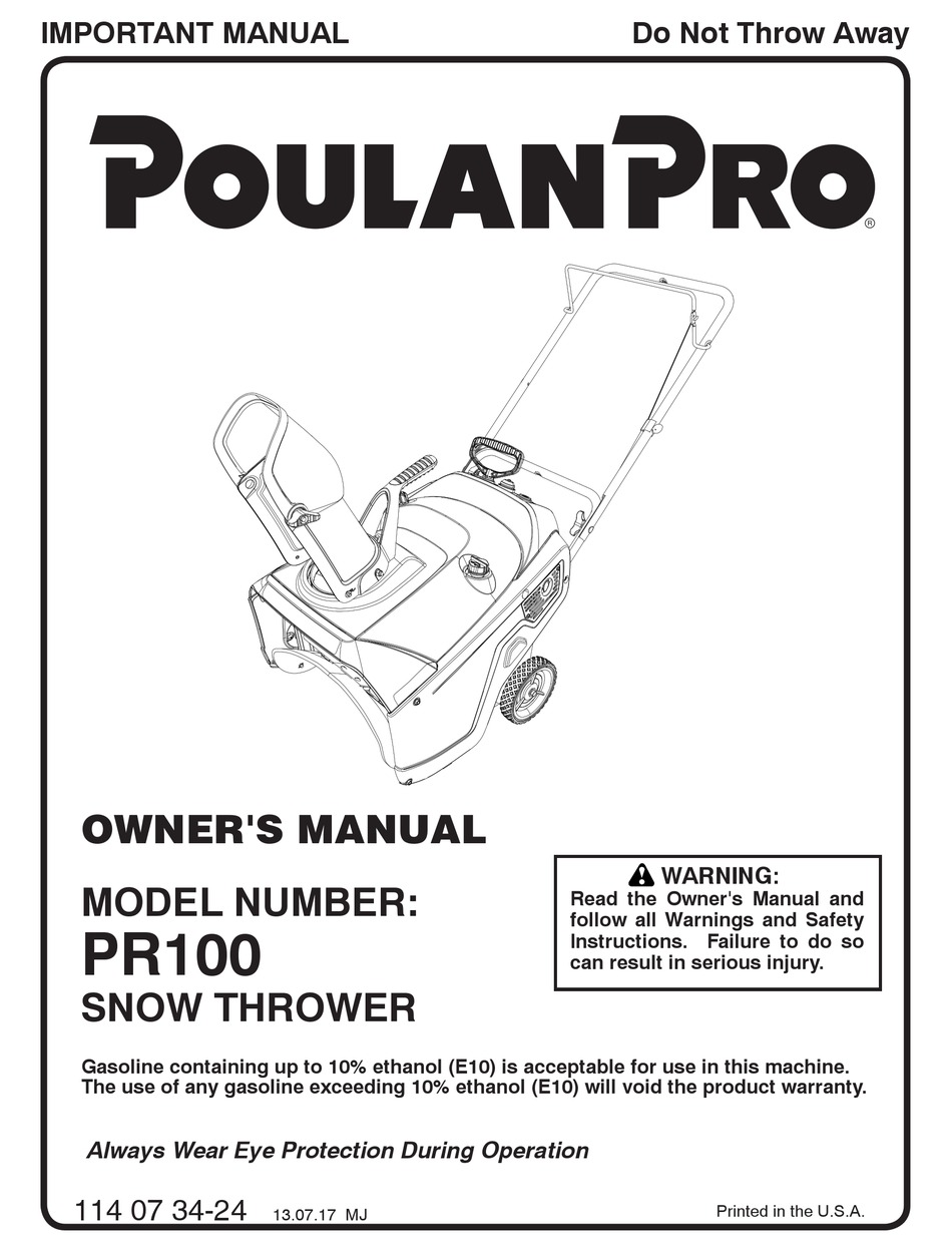 POULAN PRO PR100 OWNER'S MANUAL Pdf Download ManualsLib