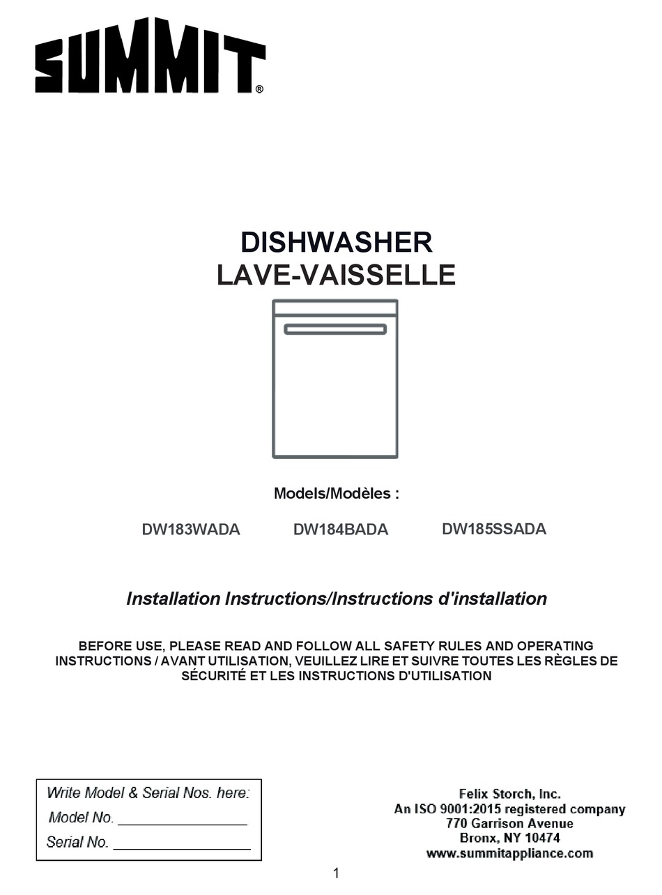 SUMMIT DW183WADA INSTALLATION INSTRUCTIONS MANUAL Pdf Download ManualsLib