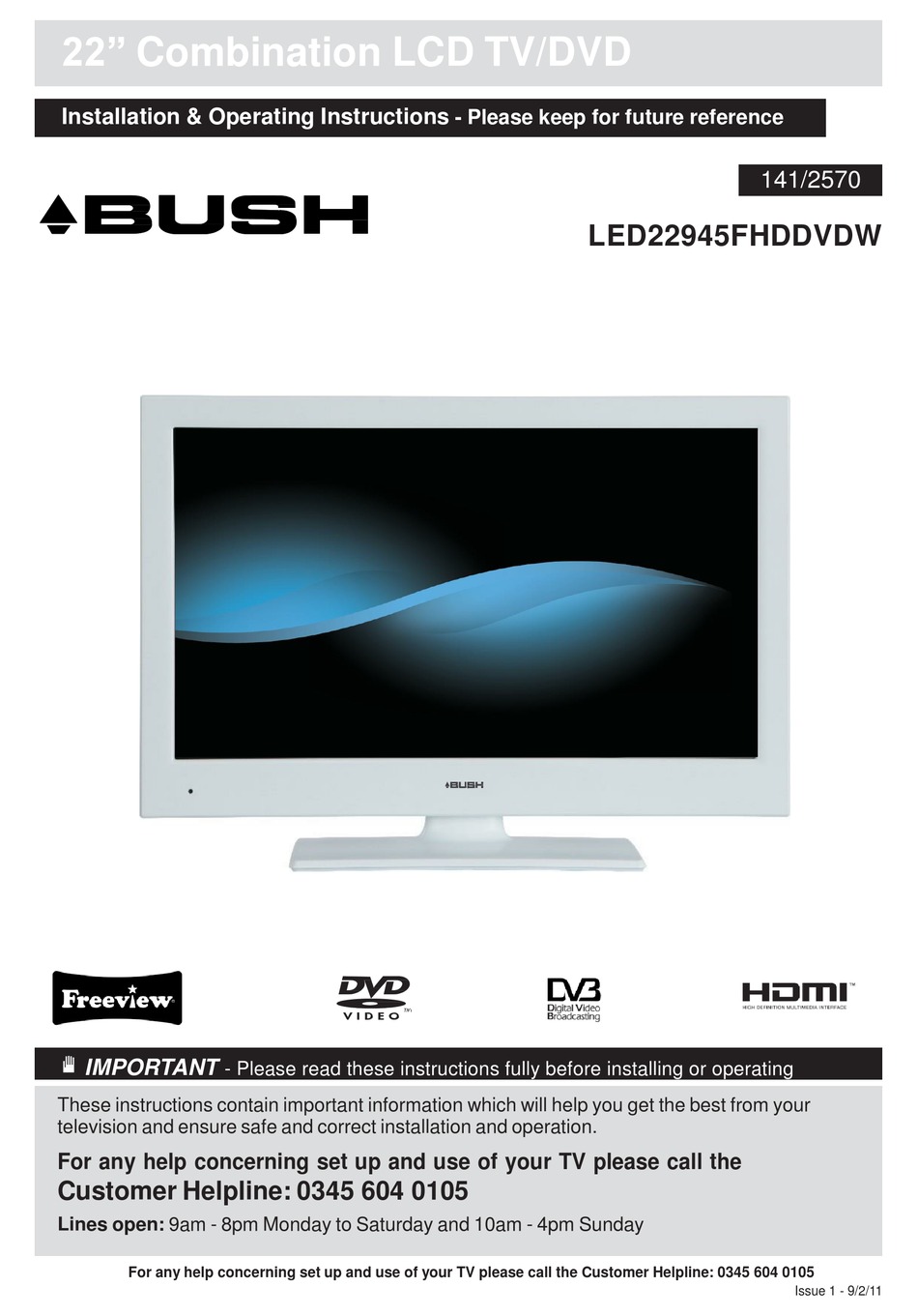 BUSH 141/2570 INSTALLATION & OPERATING INSTRUCTIONS MANUAL Pdf Download