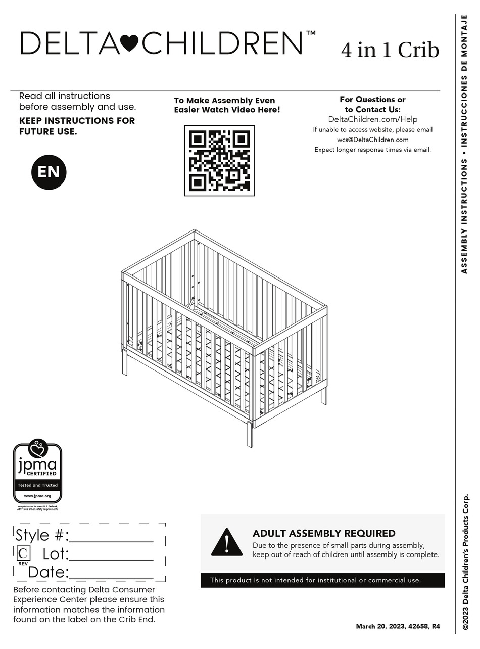 DELTA CHILDREN HENDRIX 4IN1 CONVERTIBLE CRIB INSTRUCTIONS MANUAL Pdf