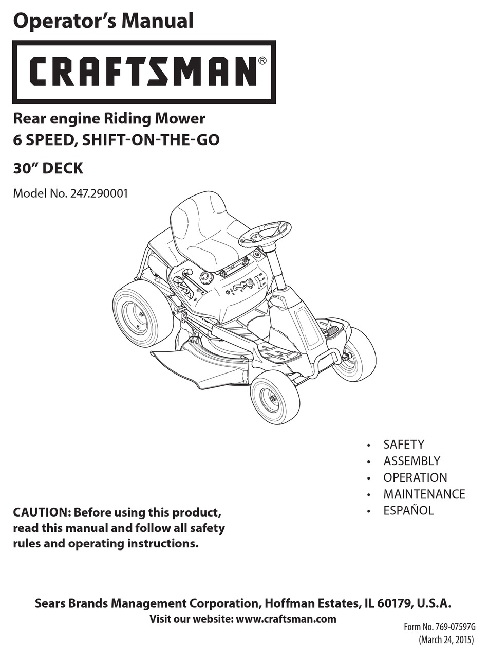 Craftsman rer outlet 1000 manual